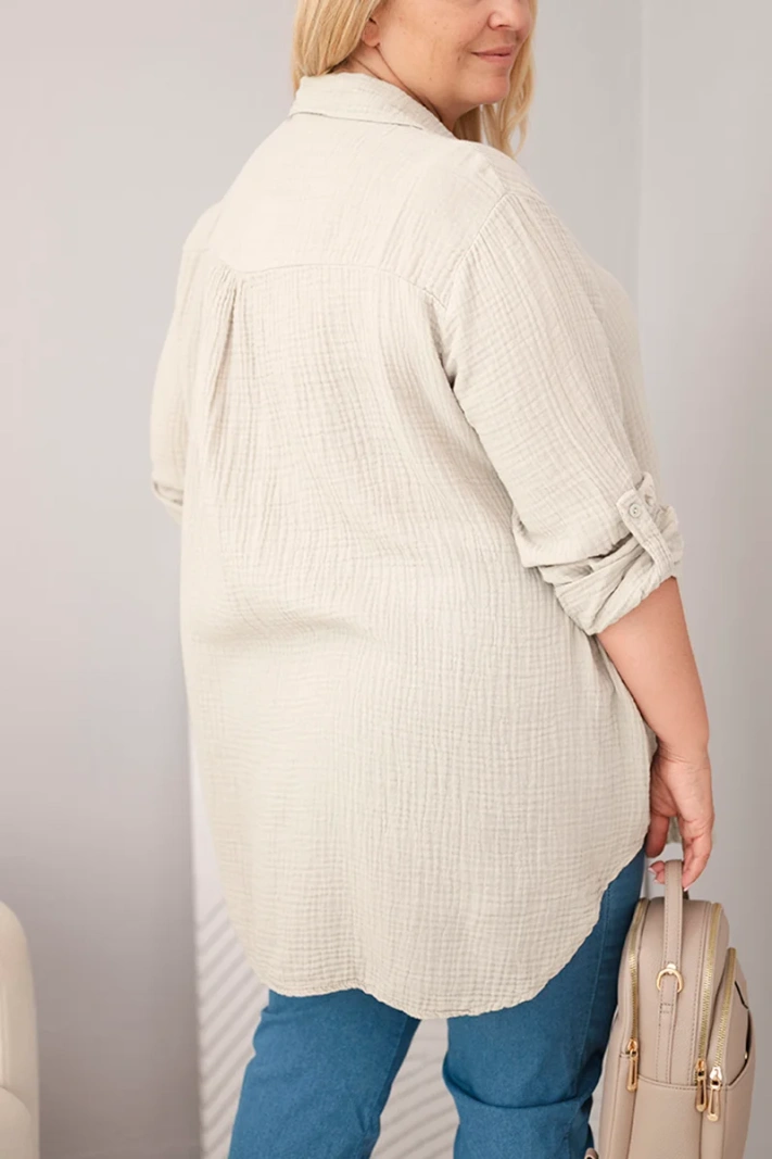 Muslin cotton shirt Plus Size dark beige
