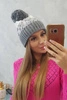 Moteriška kepurė su pomponu Abigail K326 pilka+balta