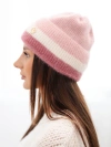 Damenmütze Beanie gerippt mit Verzierung puderrosa+dunkelrosa