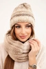 Damen Winterset mit Mohair Mütze und Schal K501 beige