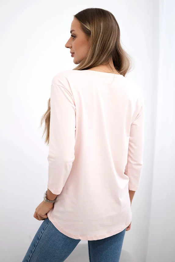 Blouse with cat graphics 3D powdered pinjk