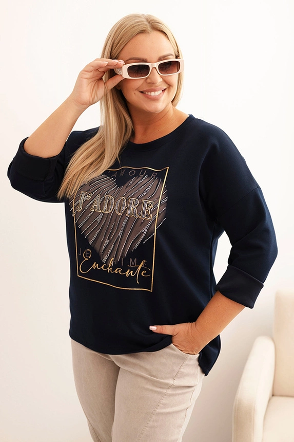 Moteriška Plus Size džinsinė palaidinė su gobtuvu ir spauda grafito spalvos
