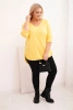 Bluzka damska bawełniana Plus Size z dekoltem V i podwijanym rękawem żółta