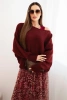 Komplet damski z wełnianym swetrem i wiskozową sukienką bordowy