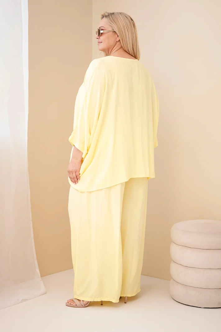 Damen Plus-Size Set aus Viskose mit weiten Hosen und Bluse gelb