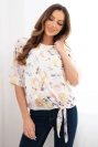 Damenbluse mit Blumenmuster und Bindeband am Saum gelb