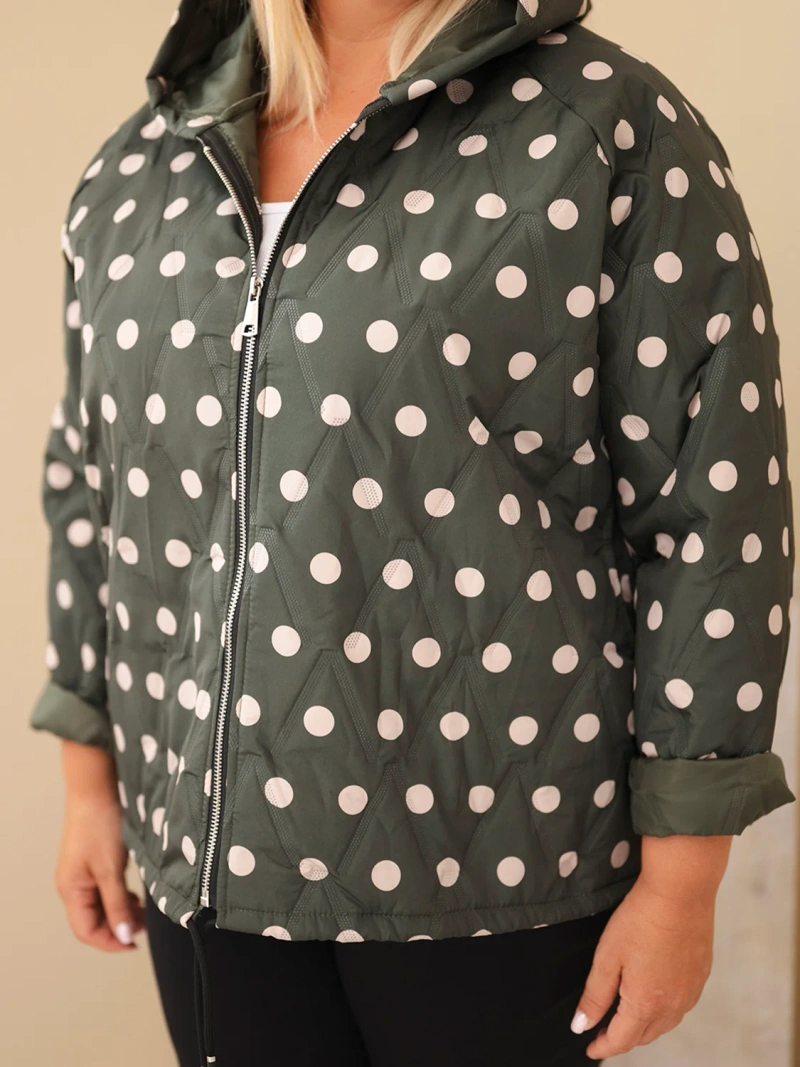 Plus Size women's jacket with polka dots and hood khaki