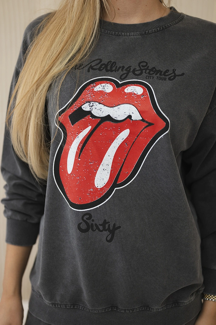 Cotton set wiped with print sweatshirt + pants Graphite