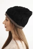 Women's winter hat made of wool with a woven pattern K443 black + cappuccino