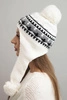 Women's winter wool hat with earflaps and pom-poms K436 white