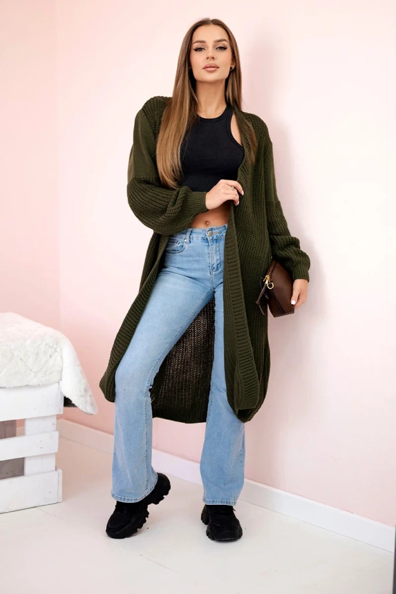 Sweater long cardigan khaki