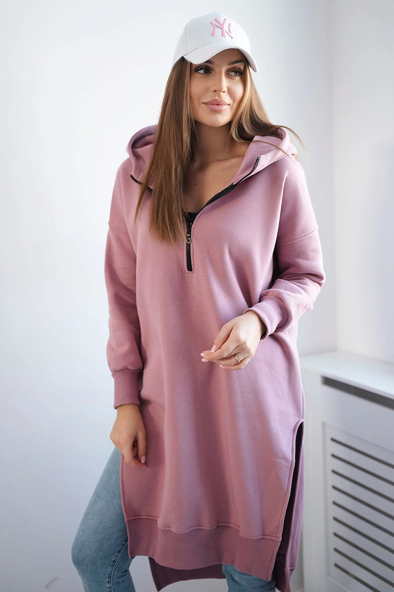 Isoliertes Sweatshirt mit Seitenschlitzen dunkelrosa