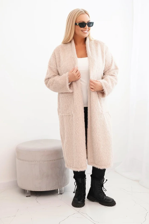 Moteriškas Plus Size paltas iš viskozės be užsegimo su kišenėmis bežinis