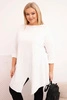 Women's cotton Plus Size asymmetrical blouse with rolled-up sleeves white