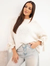 Damen Oversize Pullover mit Bindungen an den Ärmeln beige