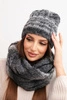 Damen Winterset mit Mohair, Mütze und Schal in flauschiger Textur K500 grau