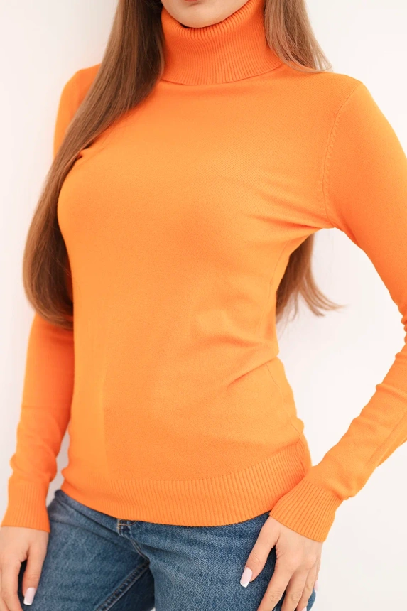 Women's viscose sweater with a turtleneck and long sleeves orange