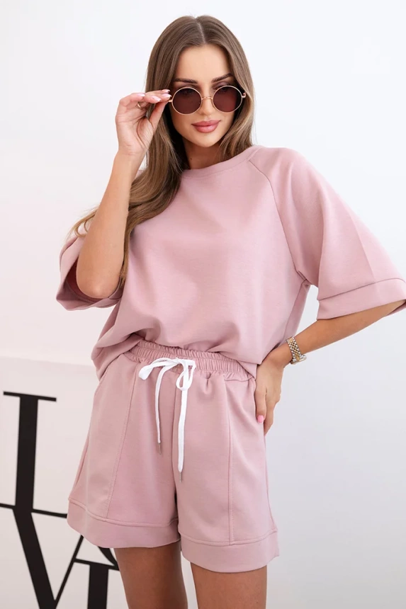 Women's butter set with a short-sleeved blouse and shorts with an elastic band dark pink