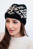 Damen Wintermütze mit bunten Mustern und dicker Borte K353 schwarz+beige