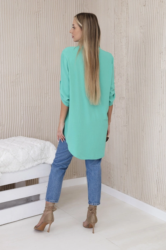 Blouse with a longer back dark mint