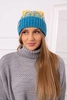 Cap with a pompom Abigail K326 turquoise+yellow