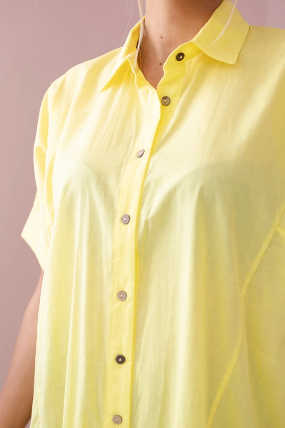 Kurzärmeliges Baumwollhemd gelb