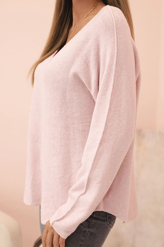 Women's sweater with viscose and a V-neck dark dusty pink
