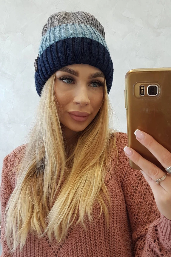 Čapica s fleece Bojana K265 námornícka modrá+riflovina+tmavošedá