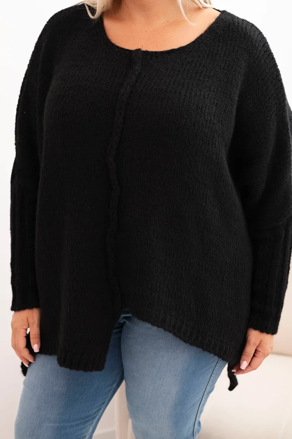 Damenpullover Plus Size aus Acryl mit lockerer Passform und 3/4-Ärmeln schwarz