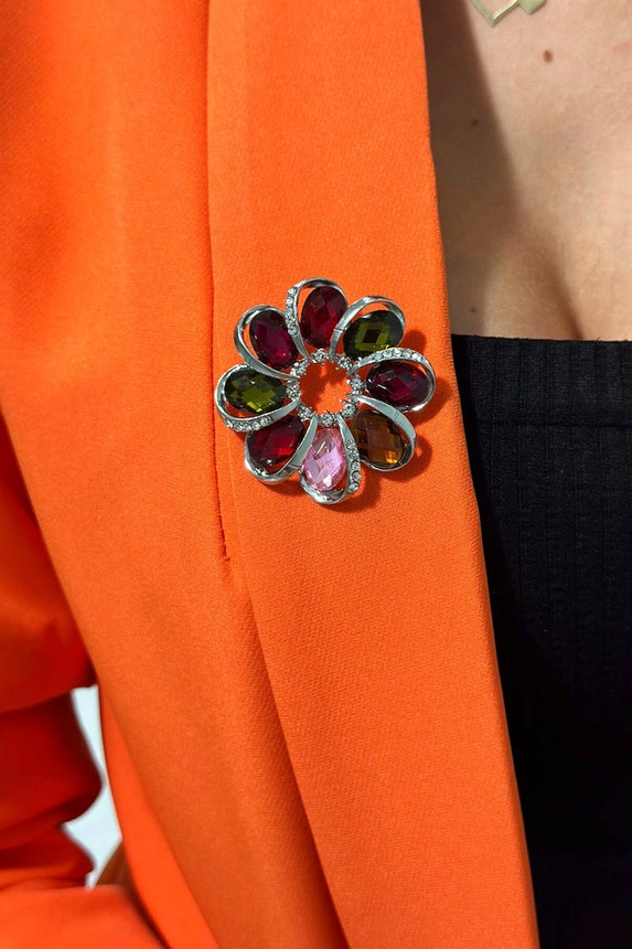 Brooch XZ459-222 silver + multicolor