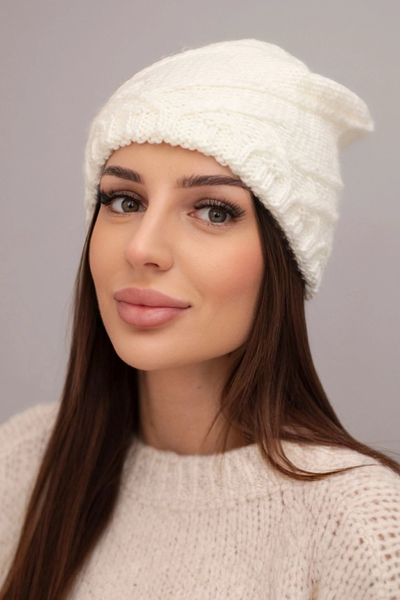 Women's winter hat with decorative weave and classic style K372 ecru