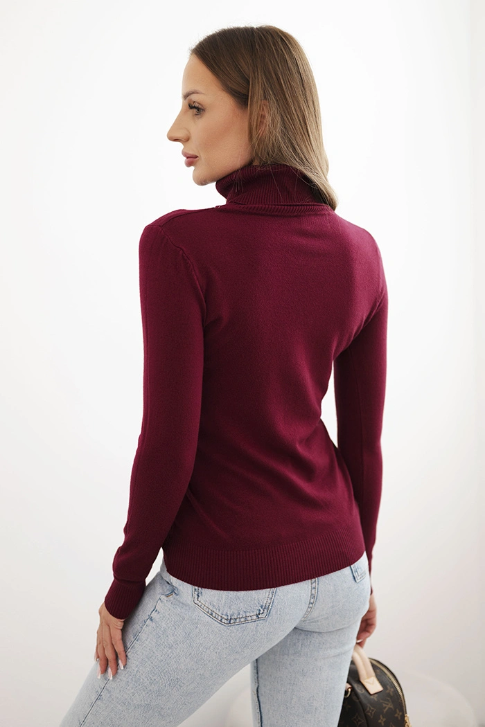 Damenpullover aus Viskose mit Rollkragen und langen Ärmeln bordeaux
