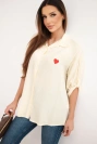 Women's viscose shirt with lace sleeves and collar beige