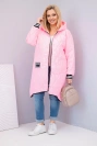 Plus Size women's quilted jacket with a hood and sporty cuffs candy pink