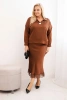 Komplet damska Plus Size z satynowym połyskiem i koronką camelowy