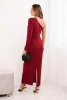Evening women's dress with viscose and decorative gathering burgundy