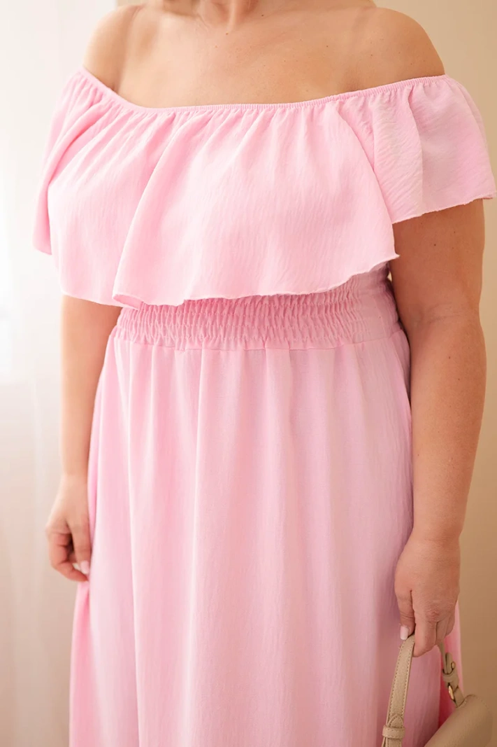 Dámske šaty Plus Size s volánom a elastickým pásom cukríková ružová