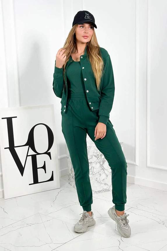 Set 3 in 1 sweatshirt with press studs + top + pants green