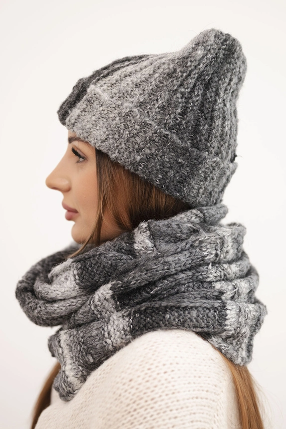 Women's winter set with mohair hat and scarf K501 graphite