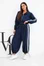 Women's cotton set with oversize pants and contrasting stripes navy