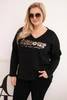 Women's Plus Size sweatshirt with print and V-neck black