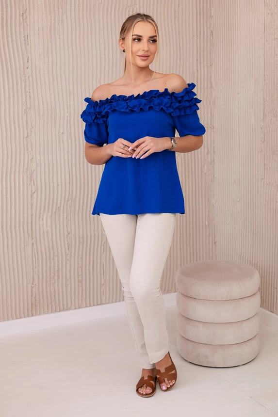 Spanish blouse with a small frill cornflower blue