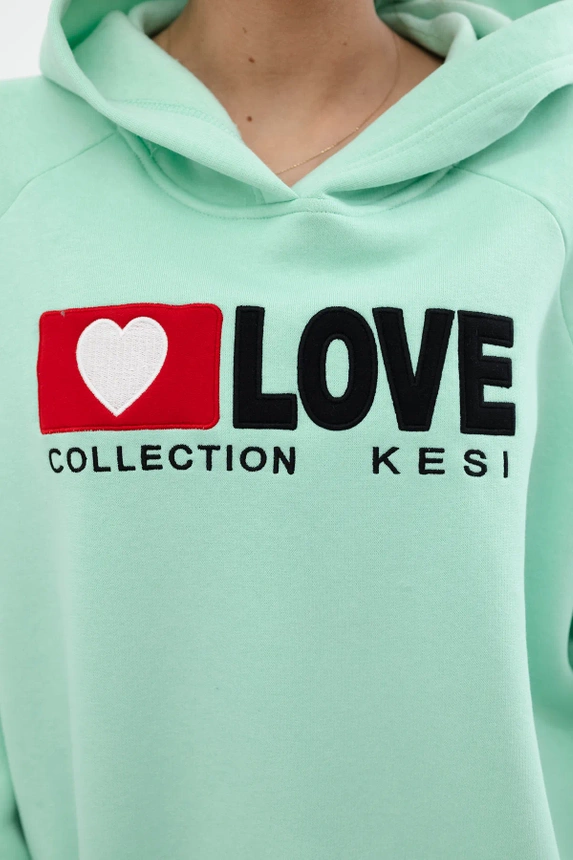 Zateplená bavlnená mikina s kapucňou Love Mäta