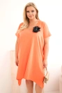 Moteriška Plus Size medvilninė suknelė su sage ir iškirpte koralinė