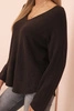 Women's sweater with viscose and V-neck brown
