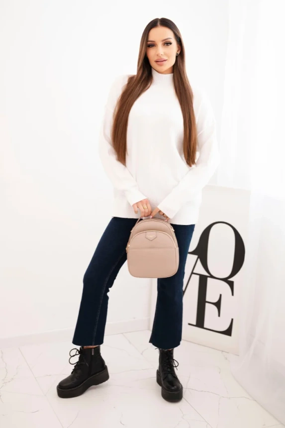 Women's viscose sweater with a ribbed turtleneck and loose fit ecru