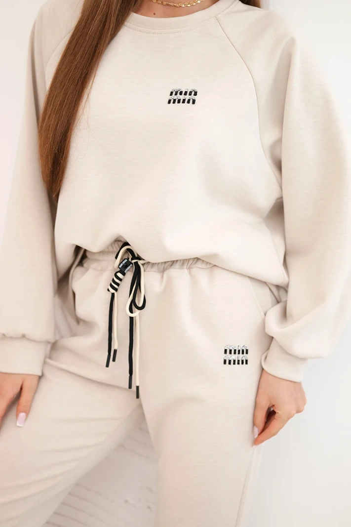 Damen-Set aus Viskose mit Hoodie und Hose beige