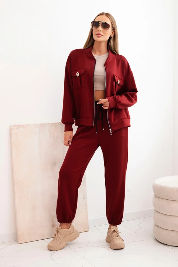 Women's butter-soft viscose set with a zip-up hoodie and pants burgundy