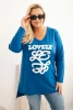 Women's Plus Size cotton blouse with a print and V-neck cobalt blue