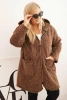Moteriškas paltas Plus Size iš viskozės su užtrauktuku ir gobtuvu rudas